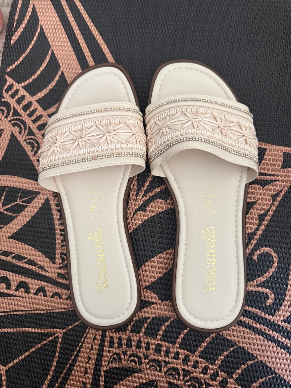 Ella Woven Strap Cream Slide Mules